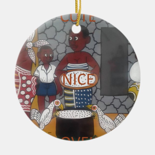 Traditioneller afrikanischer Homestead-Lifestyle Keramik Ornament (Vorne)