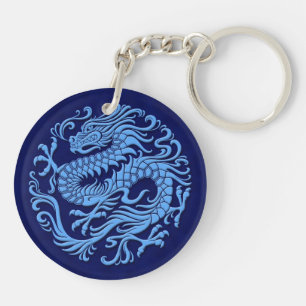 Traditioneller blauer chinesischer Drache-Kreis Schlüsselanhänger