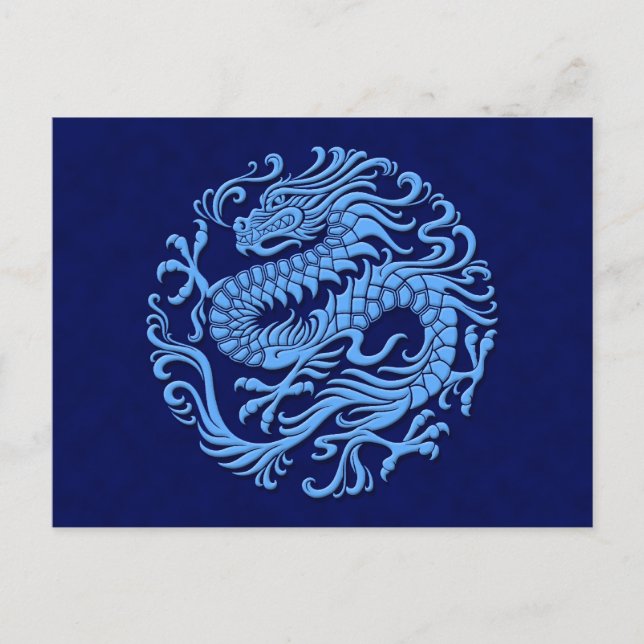 Traditioneller blauer chinesischer Drachenzirkel Postkarte (Vorderseite)