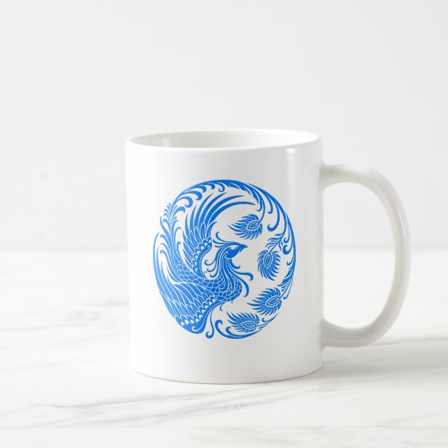 Traditioneller blauer Phoenix-Kreis auf Rot Kaffeetasse (Rechts)