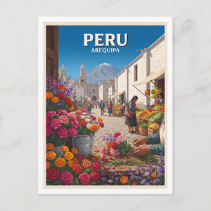 Traditioneller Blumen- und Produktmarkt, Peru Postkarte