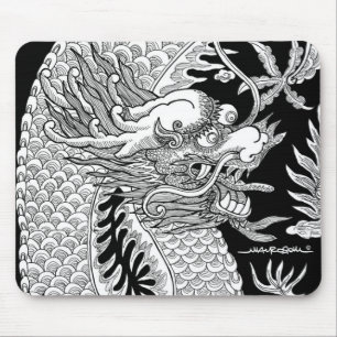 Traditioneller Chinese-Drache-Schwarzweiss-Skizze Mousepad