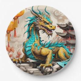 Traditioneller chinesischer Drache für das chinesi Pappteller
