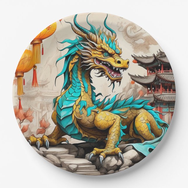 Traditioneller chinesischer Drache für das chinesi Pappteller