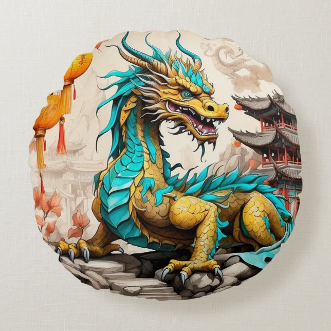 Traditioneller chinesischer Drache für das chinesi Rundes Kissen (Vorderseite)