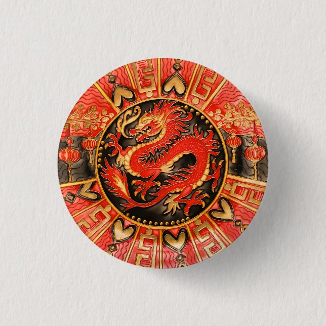 Traditioneller chinesischer Drache Red Gold Golden Button (Vorderseite)