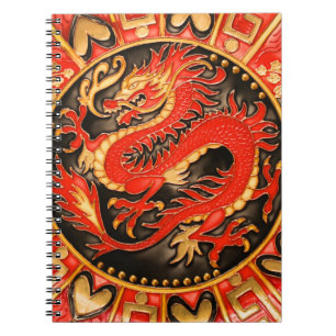 Traditioneller chinesischer Drache Red Gold Golden Notizblock