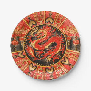 Traditioneller chinesischer Drache Red Gold Golden Pappteller
