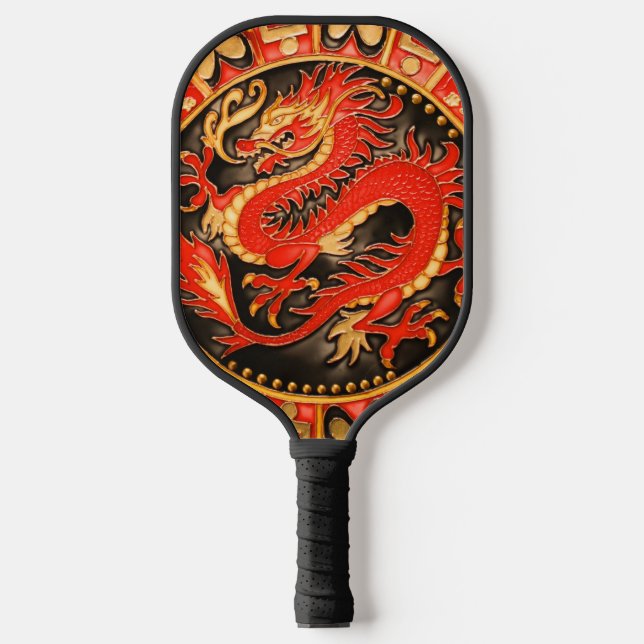 Traditioneller chinesischer Drache Red Gold Golden Pickleball Schläger (Vorderseite)