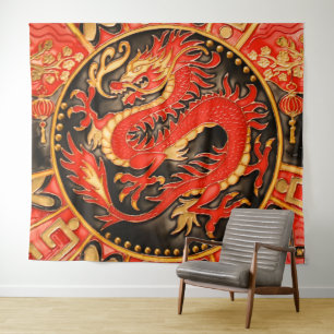 Traditioneller chinesischer Drache Red Gold Golden Wandteppich