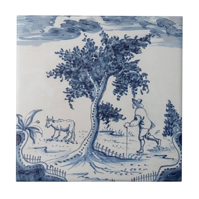 Traditioneller Delft Tile mit Bauer und Kuh-31 Fliese (Vorderseite)
