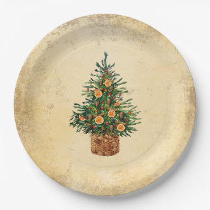 Traditioneller einfacher Weihnachtsbaum im Landhau Pappteller