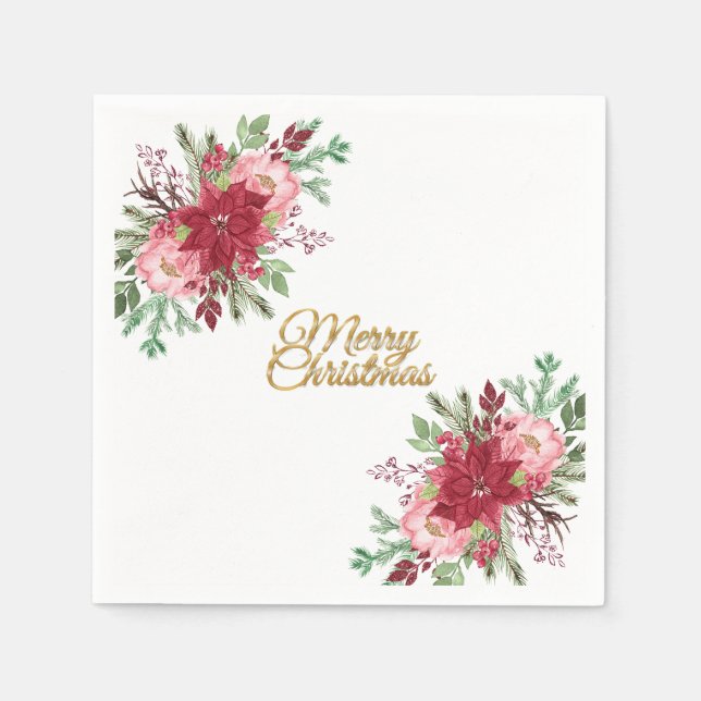 Traditioneller eleganter Poinsettia Cocktail Serviette (Vorderseite)