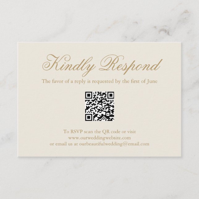 Traditioneller Elfenbeinformal QR Code Elegante Ho RSVP Karte (Vorderseite)