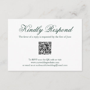 Traditioneller Forest Green Formal QR Code Hochzei RSVP Karte