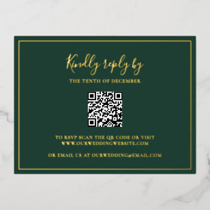 Traditioneller Forest Green QR Code Hochzeit-RSVP- Folie Einladungspostkarte