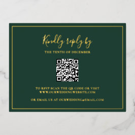 Traditioneller Forest Green QR Code Hochzeit-RSVP- Folie Einladungspostkarte