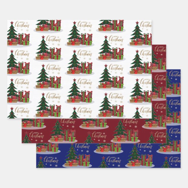 Traditioneller froher Weihnachtsbaum Geschenkpapier Set (Set)