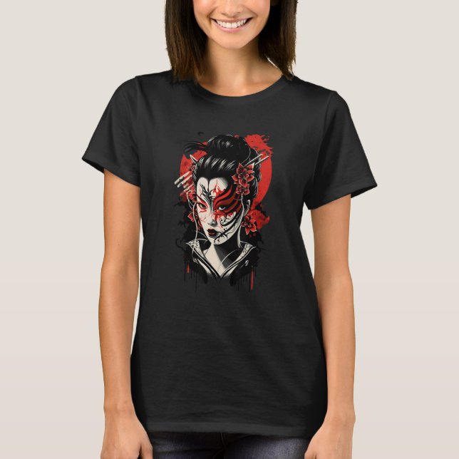 Traditioneller Geisha Samurai maskiert japanischen T-Shirt (Vorderseite)