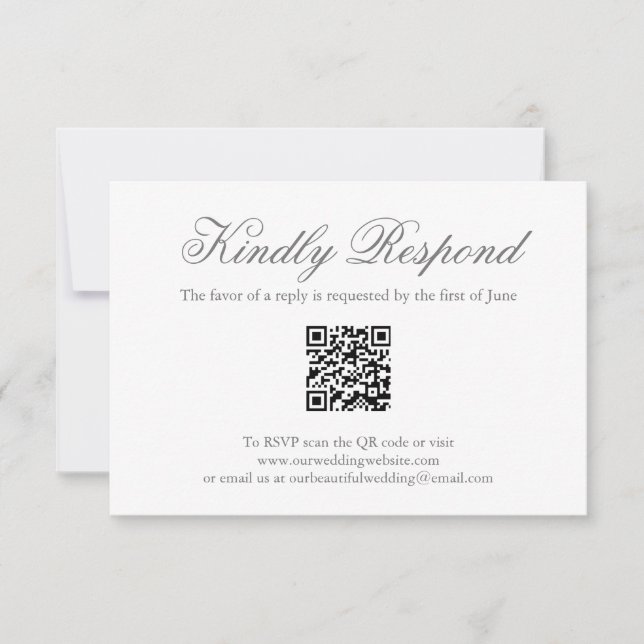 Traditioneller Grauer formaler QR-Code Elegante Ho RSVP Karte (Vorderseite)