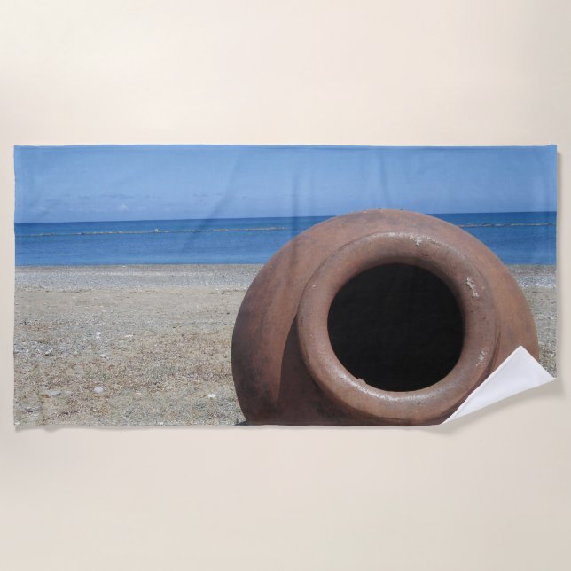 Traditioneller griechischer Terracotta Pot am Stra Strandtuch (Vorderseite)