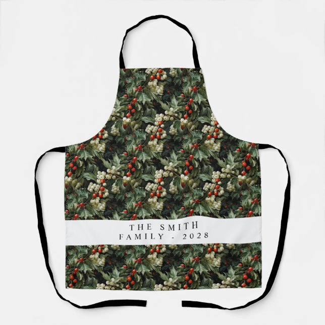 Traditioneller grüner Holly-Urlaub Schürze (Vorderseite)