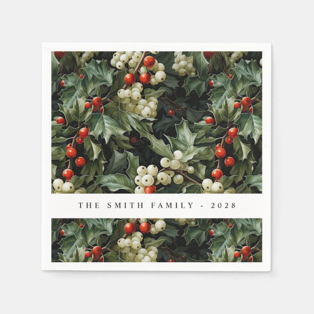Traditioneller grüner Holly-Urlaub Serviette (Vorderseite)