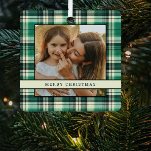 Traditioneller grüner Karo-Weihnachtsbaum 2-Foto-O Ornament Aus Metall
