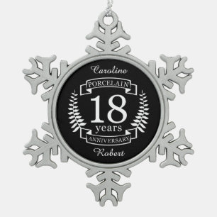 Traditioneller Hochzeitstag Porzellan 18 Jahre Schneeflocken Zinn-Ornament