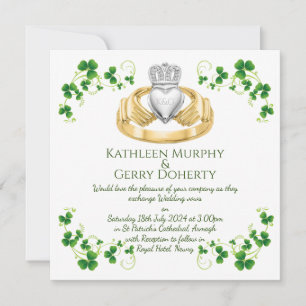 Traditioneller Irischer Claddagh Ring und Kleeblät Einladung