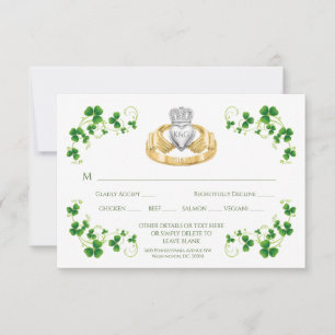 Traditioneller Irischer Claddagh-Ring und Shamrock RSVP Karte