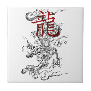 Traditioneller japanischer Drache mit Kanji Fliese