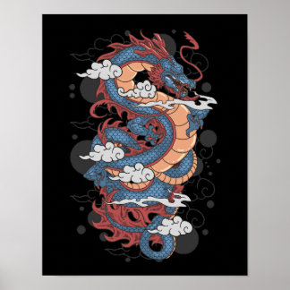 Traditioneller japanischer Drache Tattoo Art Pos Poster