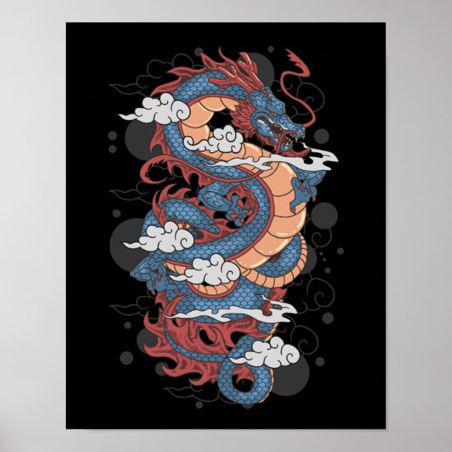 Traditioneller japanischer Drache Tattoo Art Pos Poster (Vorne)