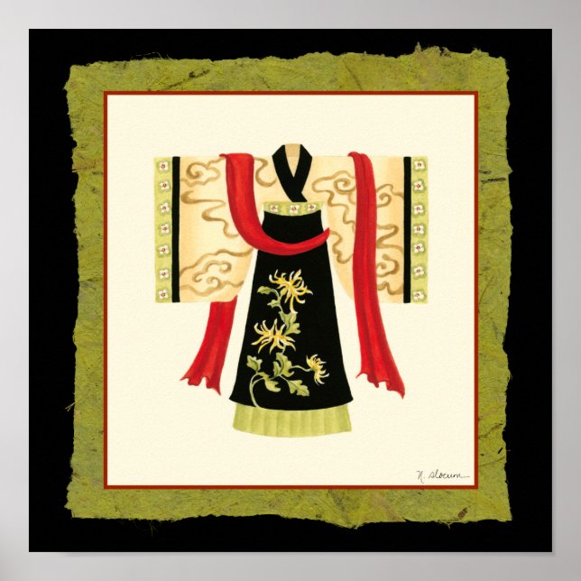 Traditioneller japanischer Kimono mit Blumendruck Poster (Vorne)