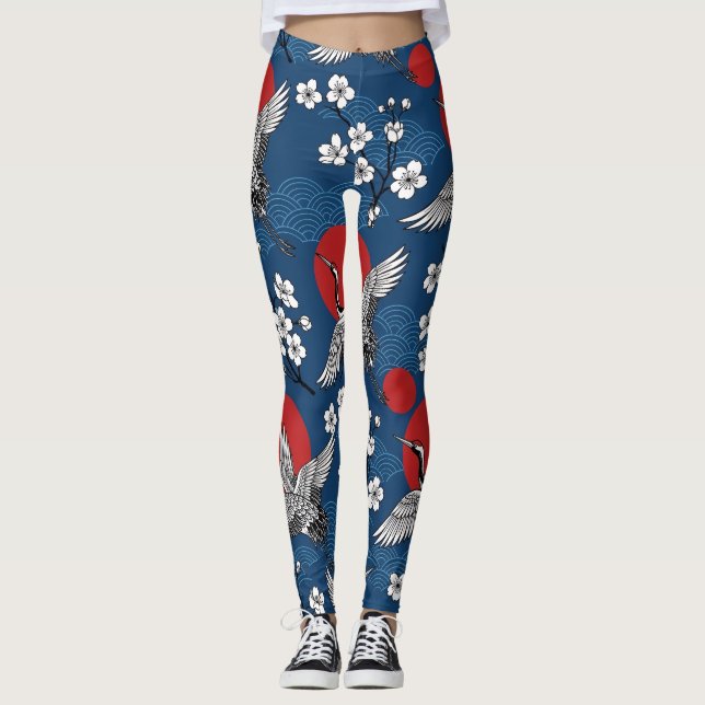 Traditioneller Japanischer Kranich und Sakura Zen- Leggings (Vorderseite)