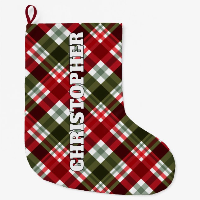 Traditioneller Karierter Strumpf Großer Weihnachtsstrumpf (Vorderseite)