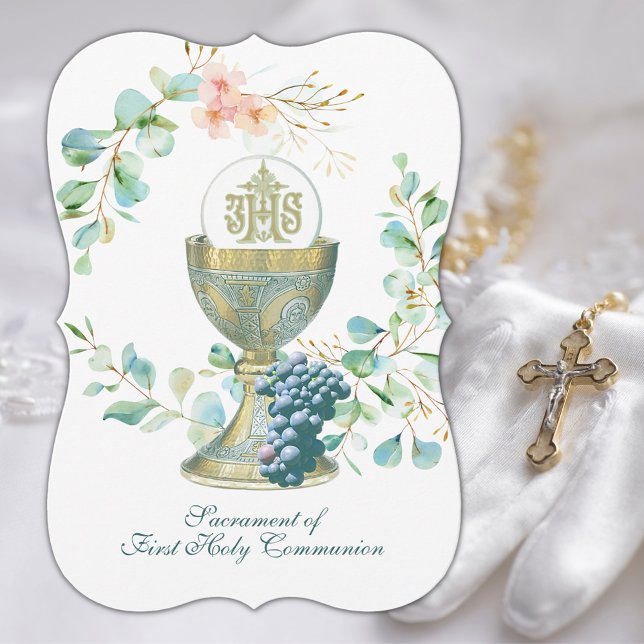 Traditioneller Katholischer Eukalyptus Einladung (First Holy Communion Invitations)