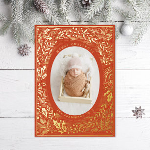 Traditioneller Kiefer und Holly Folien Feiertagskarte