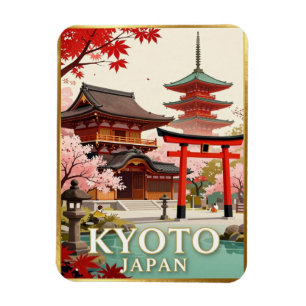 Traditioneller Kyoto-Tempel mit Kirschblüten Magnet
