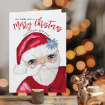 Traditioneller Niedlicher Weihnachtsmann Wir wünsc Karte<br><div class="desc">Diese niedliche "Wir wünschen Ihnen eine frohe Weihnachtsgrüßkarte zeigt meine handgemalte Weihnachtsmannschaft in Rot und Weiß mit einem blauen Poinsettia. Mein festliches traditionelles Santa-poinsettias-Muster ist auf der Rückseite. Der Text ist auf der Produktseite vollständig editierbar.</div>