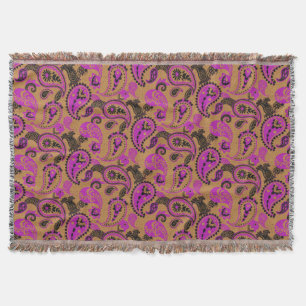 Traditioneller Paisley Linocut Vivid Pink Senf Decke