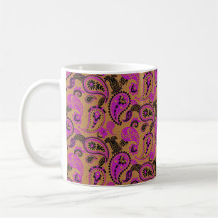 Traditioneller Paisley Linocut Vivid Pink Senf Kaffeetasse