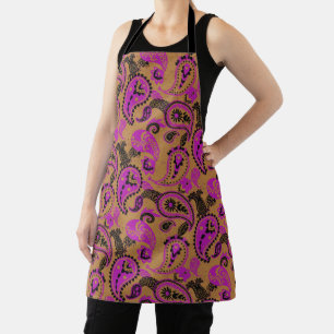Traditioneller Paisley Linocut Vivid Pink Senf Schürze