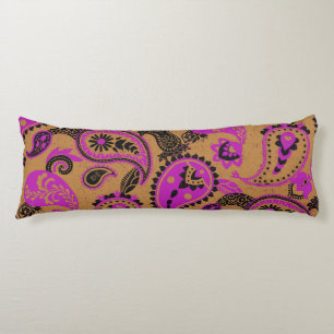Traditioneller Paisley Linocut Vivid Pink Senf Seitenschläferkissen