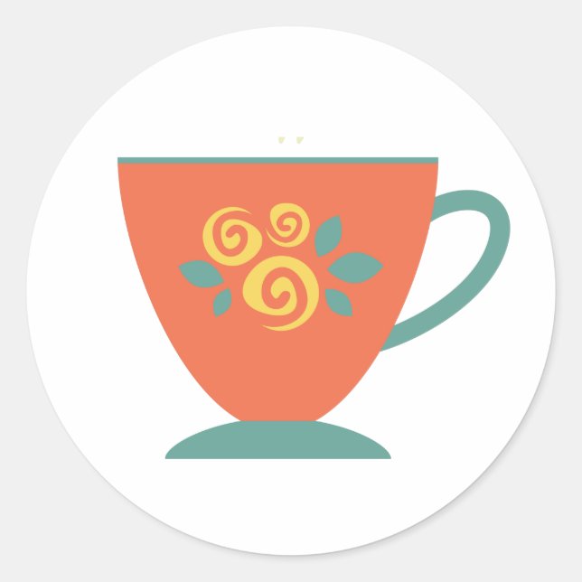 Traditioneller Porzellantee-Tasse in Orange und Bl Runder Aufkleber (Vorderseite)