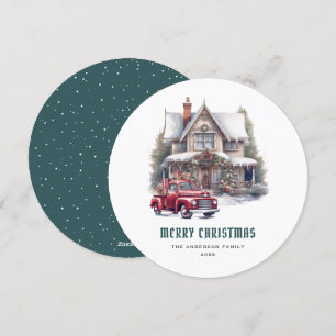 Traditioneller roter LKW Frohe Weihnachtskarte Feiertagskarte