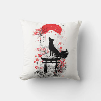 Traditioneller roter schwarzer japanischer Kitsune Kissen