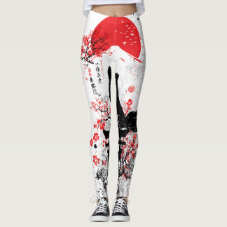 Traditioneller roter schwarzer japanischer Kitsune Leggings
