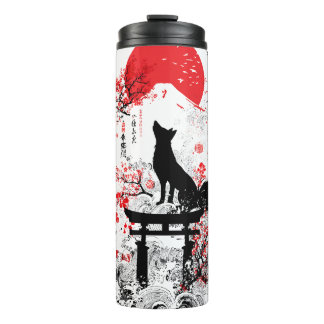 Traditioneller roter schwarzer japanischer Kitsune Thermosbecher